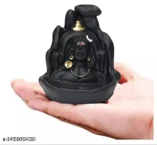 Black Adiyogi backflow fountain with Lord Shiva statue and 20 cones in hand