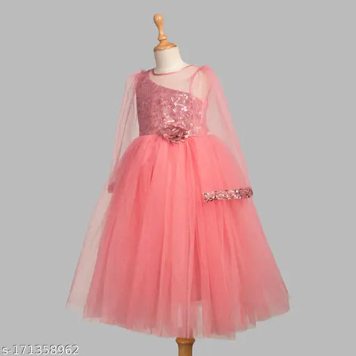 Dusty rose embellished net dress, full length for girls parties (1-2 years)