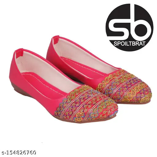 Patent leather pink bellies woven design, comfortable flat shoes for women by Spoiltbrat, premium quality TPR sole, closed back net detail