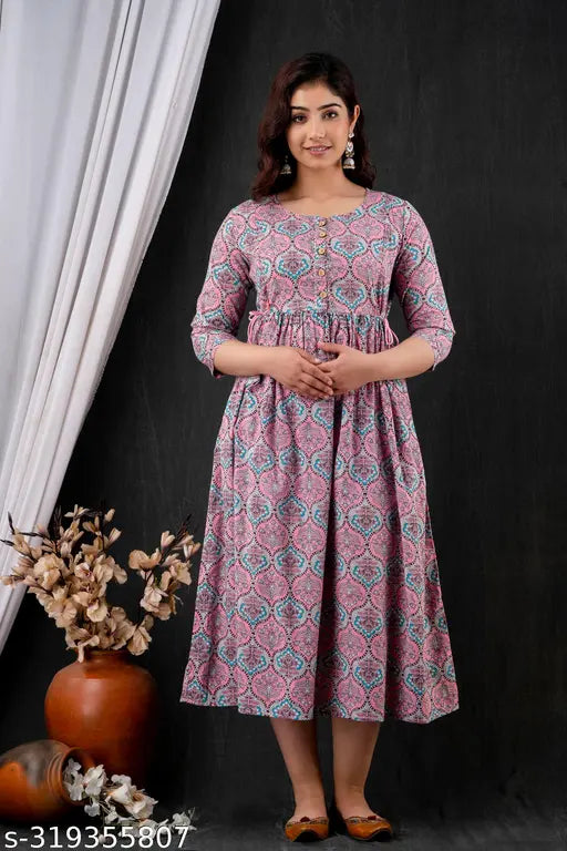 Hyten rayon maternity kurtis, side invisible zip, three-quarter sleeves, printed design for women, India