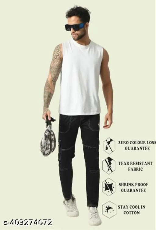 Mevan Regular Fit Black-White Pocket Jeans, high-quality cotton blend denim for men's casual and party wear, comfortable patch pockets, 7-inch length, available in sizes 28, 30, 32 (Waist: 28in, Length: 40in), Made in India