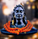 Black resin Adi Shankara statuette of Adiyogi Shiva with mala, for car dash board pooja and home office decor