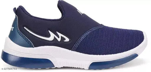 Blue unisex casual sports shoe with white sole and laces, suitable for running and walking