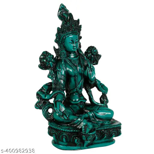 Green Synthetic Resin Tibetan Buddhist Tara Maa Statue Decor, 15cm high, evokes compassion & healing