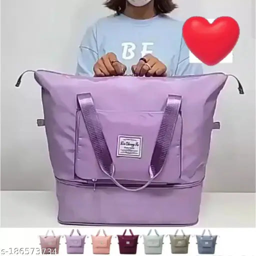Waterproof lightweight designer handbag, purple fabric, multiple pockets, carry-on size, fixed strap, for ladies travel bags
