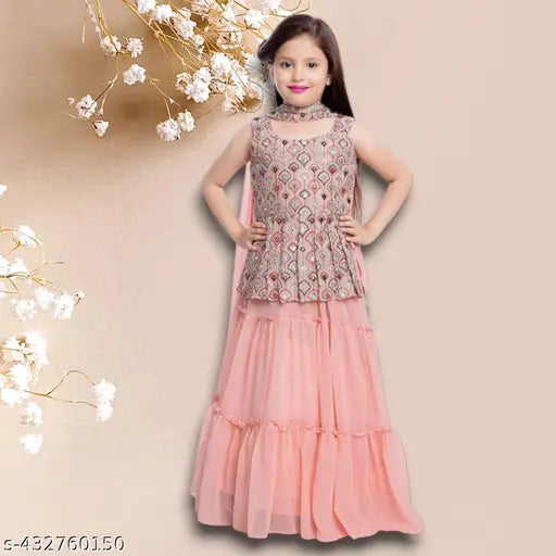 Georgette krimaa kids lehenga-choli set with dupatta, embroidered floral pattern, ready-to-wear for 3-16 years old girls, Indian origin