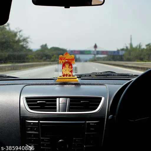 Gold Ma Durga Murti for car dashboard, Indian religious idol for serene ambiance in vehicles