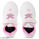 A pair of white, pink-trimmed children's sneakers with LED lights