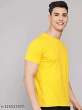 Yellow polyester men's t-shirt (S-XL), short sleeves, solid design, round neck, made in India