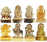 Metal God Idols: Ganesha Ji, Laxmi Ji, Durga Ji, Saraswati Ji, Hanuman Ji, Shiv Ji, Radha Krishna Ji, GAI Krishna Ji - 8 Pcs (5x1x7 cm each) Indian figurines for home altar or decor