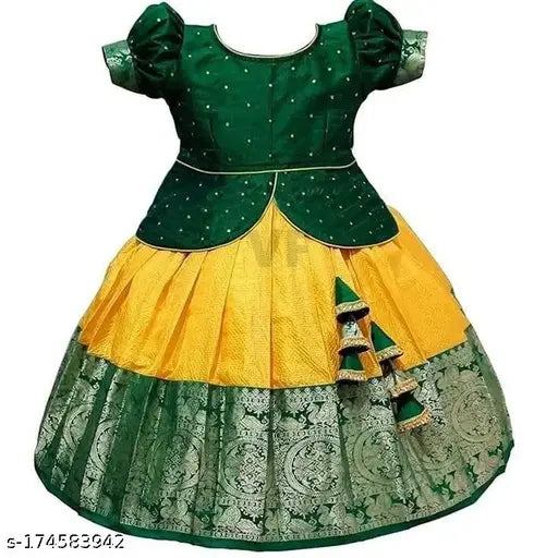 Pink cotton-silk kid's lehenga choli set with bamboo sleeves, best for festivals & parties, dry clean only