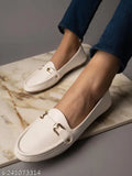 Stylestry white synthetic slip-on bellies with golden metal buckle detail - Women & Girls footwear in India