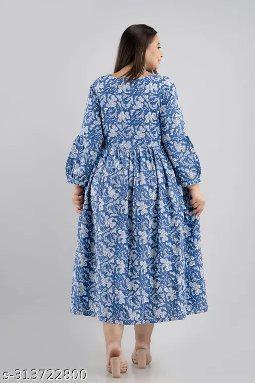 Blue chiffon plus-size women's kurti