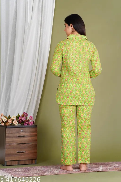 Floral Print Cotton Coord Set for Women, nightwear top and bottom. High-quality cotton with a playful floral design