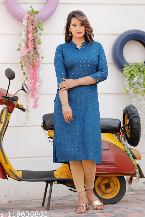 Womens long sleeved blue sanganeri print kurta