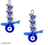 Blue Silver Aluminium Glass Evil Eye Feng Shui Decor, Pack of 2 for Car & Office Hanging - Good Luck and Prosperity