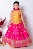 Kids girls satin lehenga choli with super net dupatta, embroidered and sleeveless, 1-9 years sizes available