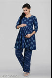 Cotton pyjama set with three-quarter sleeves, printed night sky design. Made in India. [Sky Night Suit, Cotton Pyjamas]