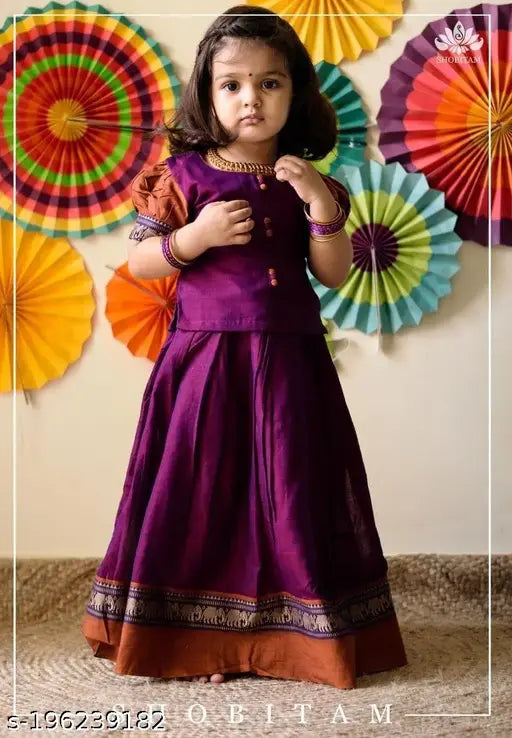 Silk princess dress choli for kids, unique taffeta lehenga in solid colors, short sleeves, various sizes from 12 months to 12 years, made in India