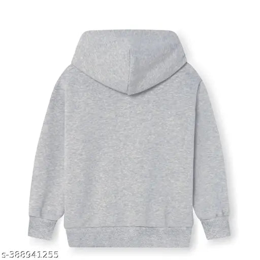 Cotton blend grey hoodie for kids with fun printed design, suitable for ages 2-8 years
