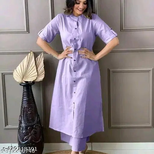 Striped cotton kurta set with palazzos for women, three-quarter sleeves, single size available, Indian origin