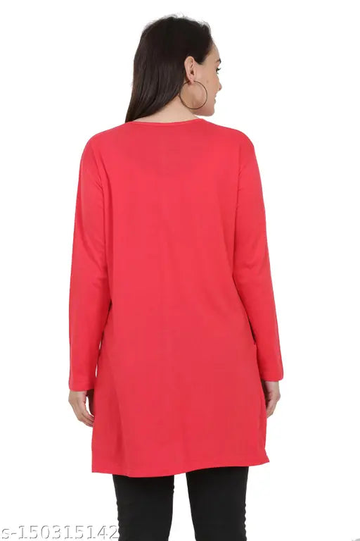 Cotton blend printed long polo t-shirt, full sleeve for women. Nightwear/sleepwear/formal wear, trendy design, India origin