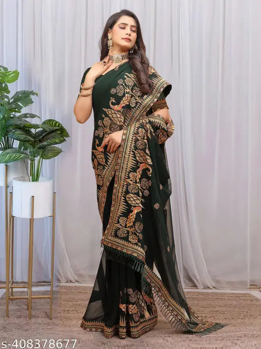 Fashionable embroidered georgette saree with zari work