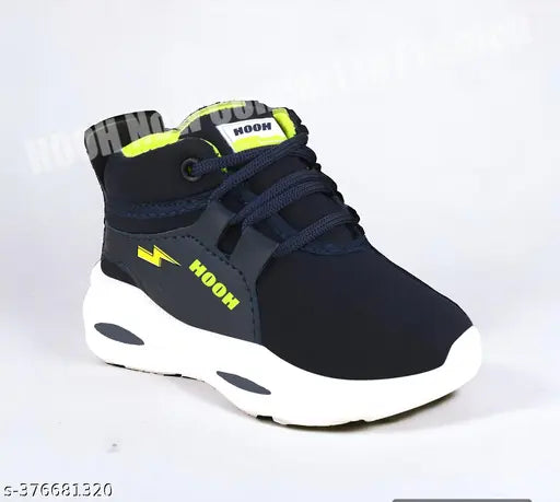 Black, white, blue, yellow sneakers with Velcro closures