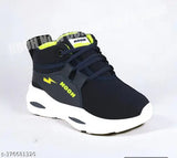 Black, white, blue, yellow sneakers with Velcro closures