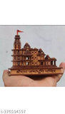 Wooden 3D Ram Mandir Ayoudhya figurine, Indian temple decor for office and car dashboard (10x11x5 inches)