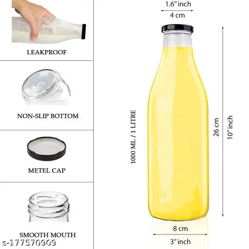 Clear glass bottle, 1L, 1000mL, air tight, black lid