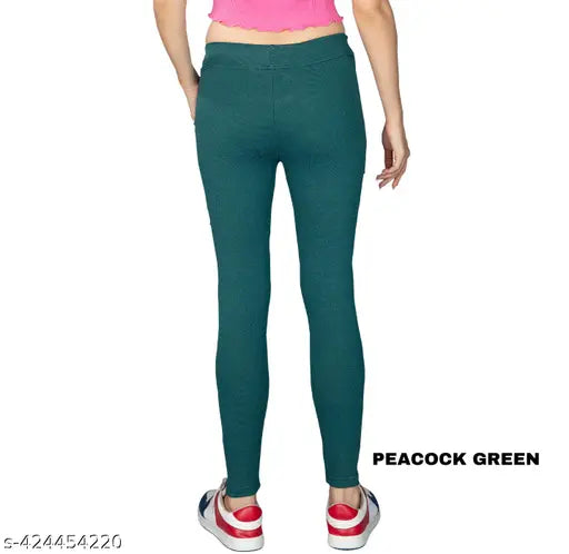 Cotton blend solid-colored women's yoga/jeggings pack of 2 for activewear or casual wear, flattering mid-waist design, suitable size for 26-32 inch