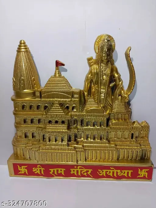 Golden plastic Ayodhya Mandir figurine, symbolizing Lord Ram's birthplace, perfect for wall hanging or tabletop display