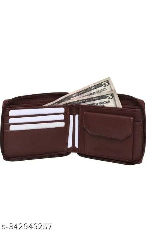 Faux leather men's wallet with 5 compartments, featuring black round chain and multiple color options: army green, brown, burgundy, beige, and navy blue, well-designed and durable