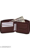 Faux leather men's wallet with 5 compartments, featuring black round chain and multiple color options: army green, brown, burgundy, beige, and navy blue, well-designed and durable