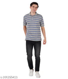 Blue striped cotton blend men's polo t-shirts, pack of 2 with short sleeves and collar [India-made]