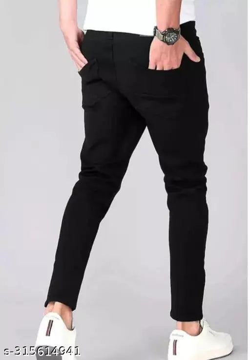 Black cotton blend flaying men's knee-slit jeans, solid net quantity 1, size 28/30/32, Indian origin