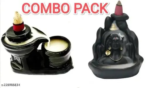 Poly resin Shiva-Shivling showpiece for Mahadev Bhakt, adorned with 21 free smoke backflow incense cones