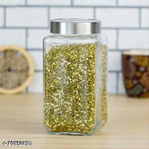 Clear glass jars, airtight set, suitable for cereal or pickles, perfect for kitchen storage, pack of 6 with silver accents