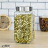 Clear glass jars, airtight set, suitable for cereal or pickles, perfect for kitchen storage, pack of 6 with silver accents