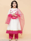 A-line rayon Girls Embroidery kurti pyjama set with dupatta, Indian girls clothing