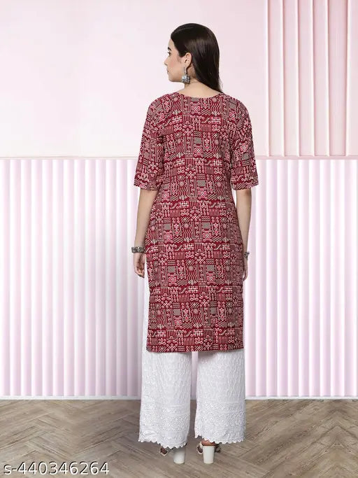 Crepe printed kurta with three-quarter sleeves and palazzos, India-origin women's casual wear set under $249