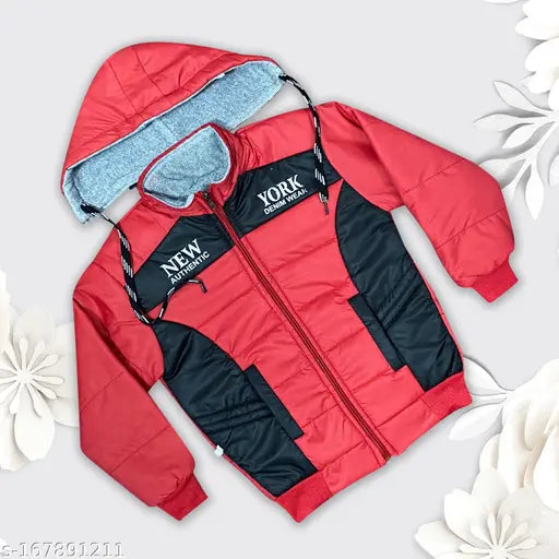 Red and black self-design bomber jacket with a hood