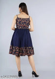 Blue rayon fit-and-flare dress for women, printed combo in blue on sleeveless style, ideal for casual events