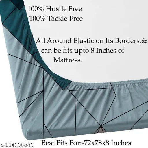 Premium Collections Glace Cotton Geometric elastic fitted double bedsheets with 2 pillow covers, supersoft, wrinkle-free, longlasting size - 72" x 78" + 10" inches drop