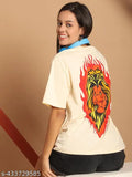 Women's oversized half-sleeve graphic print cotton T-shirt