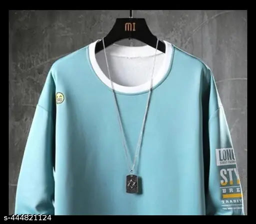 Trendy long-sleeve cotton blend t-shirt for men, solid color style, size S (18in chest, 26in length), made in India
