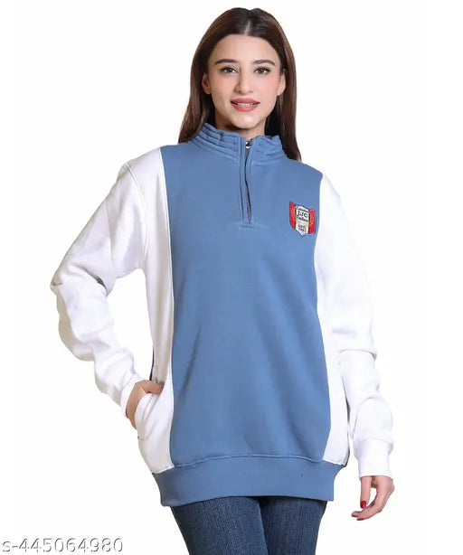 Soft cotton fleece women's sweatshirt with pockets, featuring vertical stripes - stylish and warm for winter, made in India