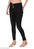 Black women's jeans with 4 buttons, waistband with belt loops