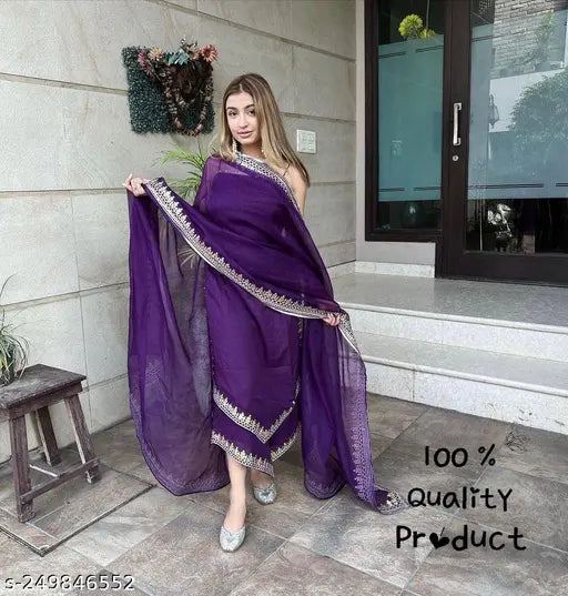Purple Georgette embroidered kurta plazzo set with dupatta, Indian festive partywear